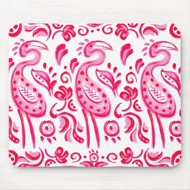Flippiges rosa Flamigo Paisley Muster Mousepad (Vorne)