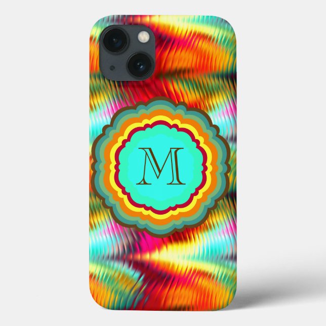 Flippiges, vibrierendes Regenbogen-Monogramm Case-Mate iPhone Hülle (Rückseite)