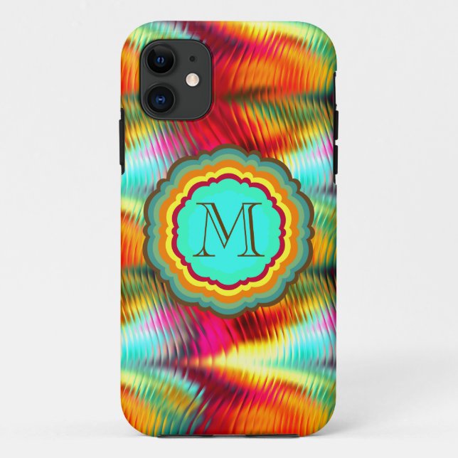 Flippiges, vibrierendes Regenbogen-Monogramm Case-Mate iPhone Hülle (Rückseite)