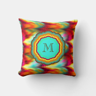 Flippiges, vibrierendes Regenbogen-Monogramm Kissen