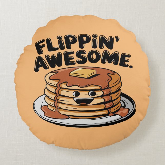 Flippin' Awesome Pancake Stack Funny Breakfast Rundes Kissen (Vorderseite)