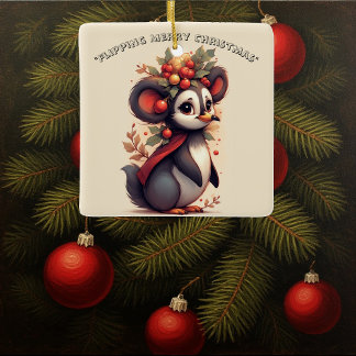 Flipping Flapping Merry Christmas Penguin Quirky Keramikornament