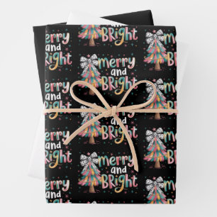 Flirt Glitter-Weihnachtsbaum Fröhlich und Hell Geschenkpapier Set