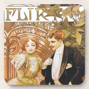 Flirt-Kunst Nouveau Untersetzer-Set Alphonse Mucha Getränkeuntersetzer