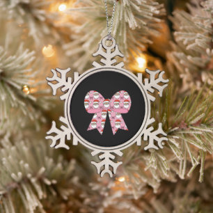 Flirtatious Christmas Rosa Schleife Santa Vintage  Schneeflocken Zinn-Ornament