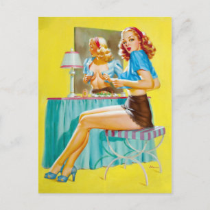 Flirten am Spiegel Pin Up Postkarte
