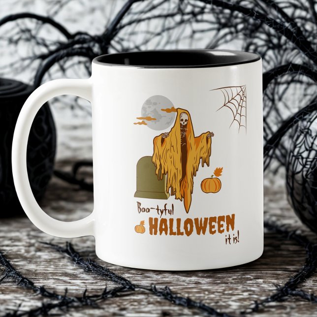 Flirten Skeleton Funny Pumpkin Hintern Halloween Zweifarbige Tasse (Von Creator hochgeladen)