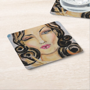 Flirting Lady Paper Coaster Painting Rechteckiger Pappuntersetzer
