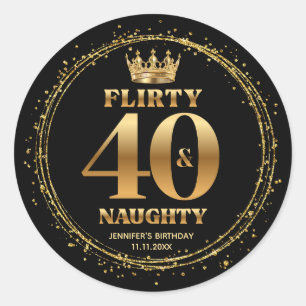 flirty 40 und unartig, gold schwarz glitzert runder aufkleber