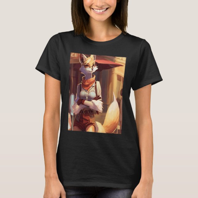 Flirty Anthro Furry Fox Girl CasualClothing Dapple T-Shirt (Vorderseite)