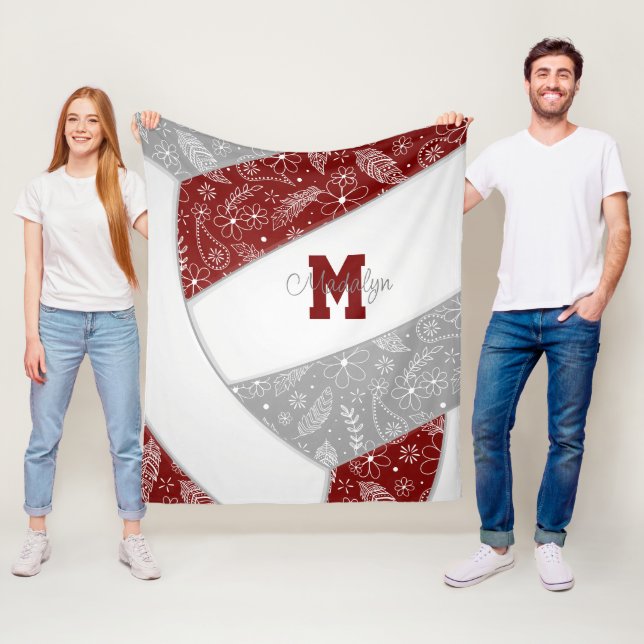 Flitterfedern Doodles Maroon graue Volleyball Fleecedecke (Beispiel)