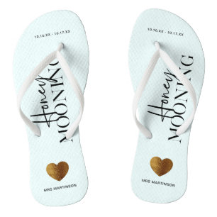 Flitterwochen Blau und Weiß mit Namen und Daten Flip Flops