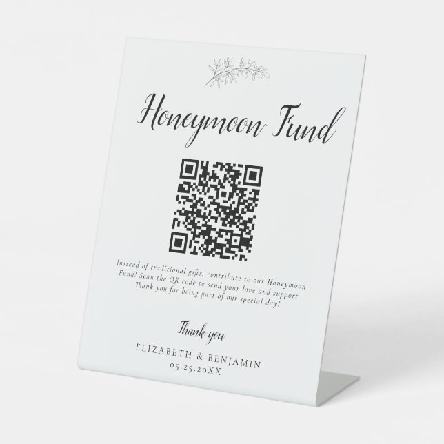Flitterwochen Fonds Hochzeit QR Code Minimalistisc Sockelschild (Vorderseite)
