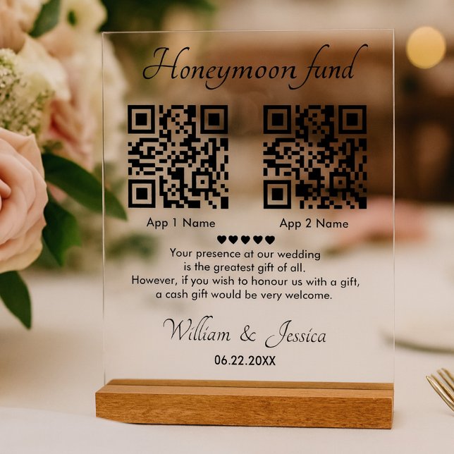 Flitterwochen Fonds mit 2 QR-Code Acrylschild (Von Creator hochgeladen)