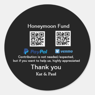 Flitterwochen Fonds PayPal Venmo QR-Code danke Runder Aufkleber