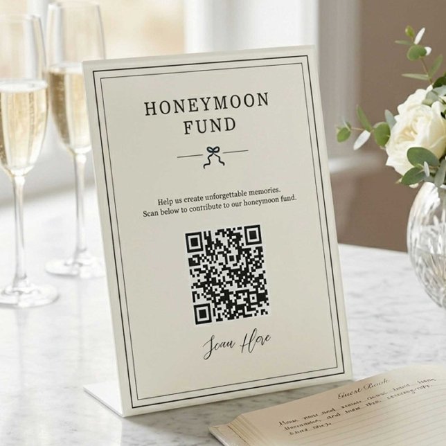 Flitterwochen-Fonds QR-Code Minimal Coquette Hochz Sockelschild (Von Creator hochgeladen)