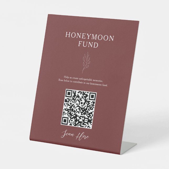 Flitterwochen-Fonds QR-Code Minimal Terrakotta Hoc Sockelschild (Vorderseite)