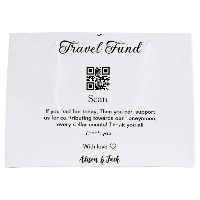 Flitterwochen-Fonds QR-Code scannen Namen hinzufüg Große Geschenktüte (Vorderseite)