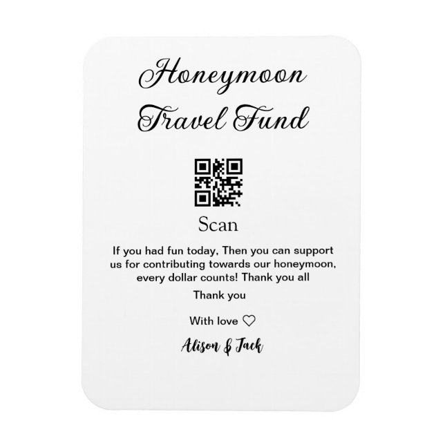 Flitterwochen-Fonds QR-Code scannen Namen hinzufüg Magnet (Vertikal)