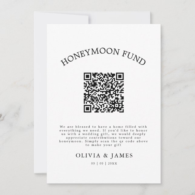 Flitterwochen-Fonds QR-Code-Schild, Hochzeits-Flit Einladung (Vorderseite)