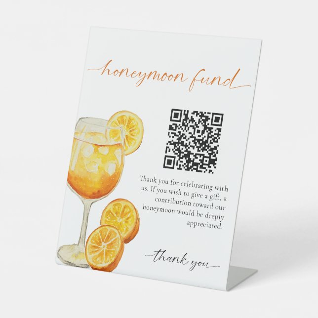 Flitterwochen-Fonds QR Schild Aperol Spritz Brautp (Vorderseite)