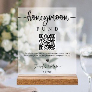 Flitterwochen-Fonds-Schild, QR-Code Flitterwochen- Acrylschild
