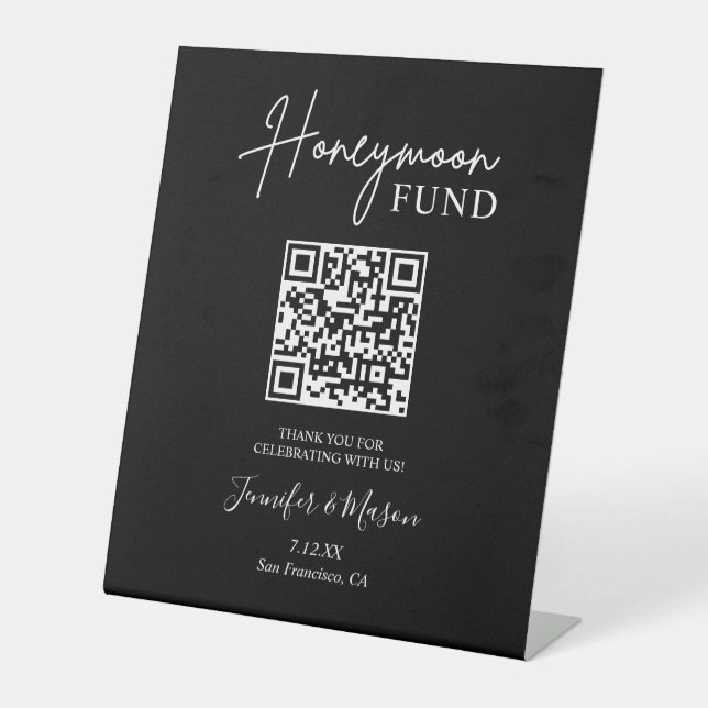 Flitterwochen Fonds Schild, QR Code Flitterwochen  Sockelschild (Vorderseite)