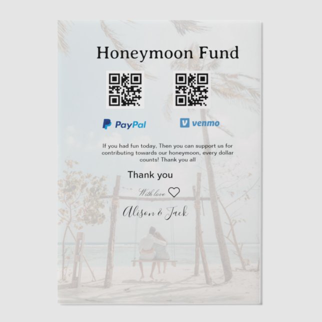 Flitterwochen-Fonds Venmo PayPal-Spende Q R Paar (Vorderseite)