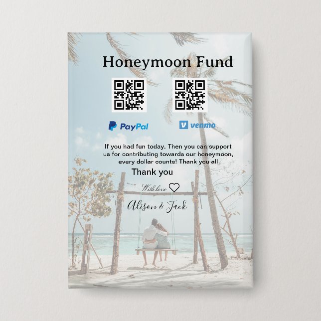 Flitterwochen-Fonds Venmo PayPal-Spende Q R Paar Button (Vorderseite)
