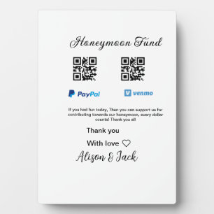 Flitterwochen Fonds Venmo PayPal-Spende Q R Paar Fotoplatte