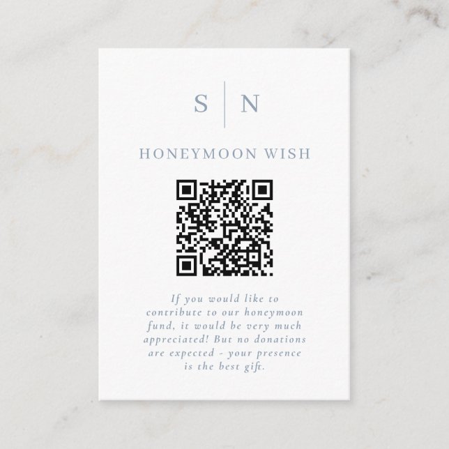 Flitterwochen Fonds Weiß | Dusty Blue QR-Code-Regi Begleitkarte (Vorderseite)