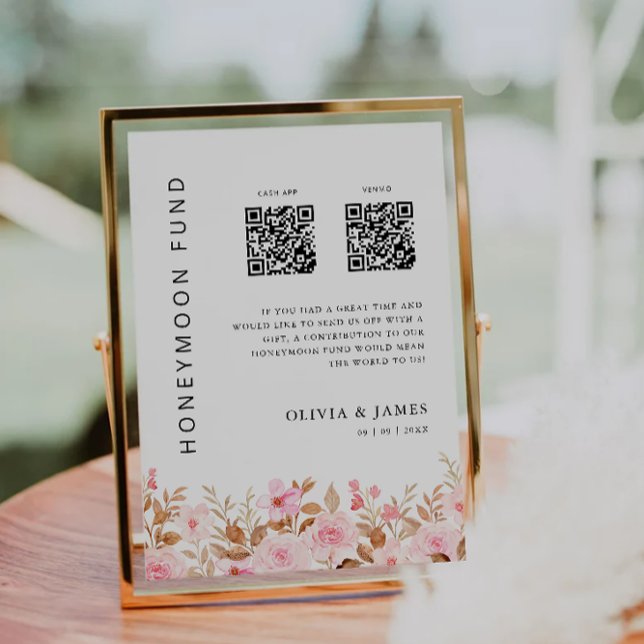 Flitterwochen QR Code Rose, Hochzeit Einladung (Honeymoon Fund QR Code Rose, Wedding Invitation)
