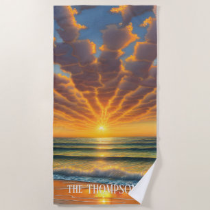 Flitterwochen Sonnenuntergang an einem schönen Str Strandtuch