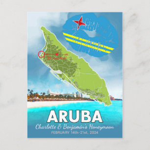 Flitterwochen-Urlaubserinnerungen Aruba Inselkarte Postkarte