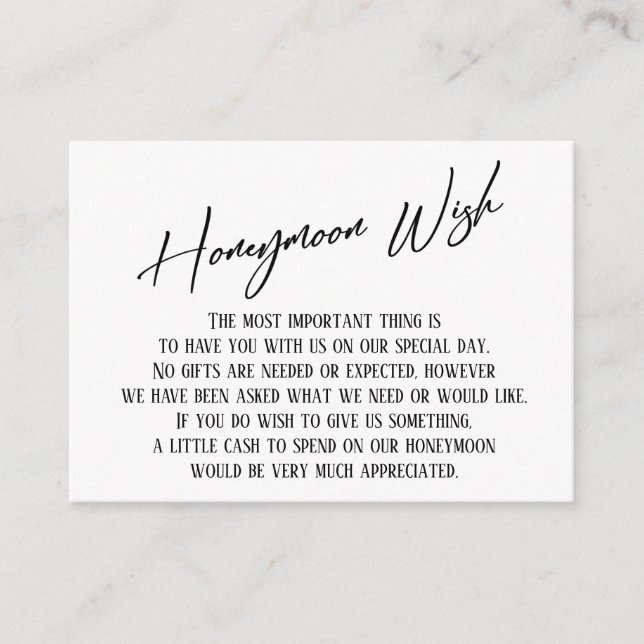 Flitterwochen Wish Modern Handwriting Simple Weddi Begleitkarte (Vorderseite)