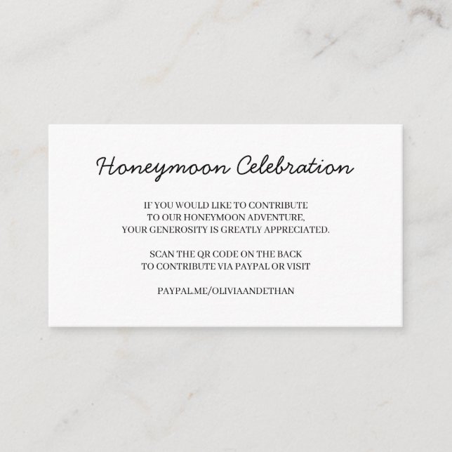 Flitterwochen-Wunsch-QR-Code-Hochzeitskarte Begleitkarte (Vorderseite)
