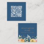 Flitterwochenfonds QR Code Elegante Blumenhochzeit Begleitkarte<br><div class="desc">Flitterwochenfonds QR Code Elegant Floral Wedding Modern Wedding Enclosure Cards mit eleganten orangen und gelben Blumen mit Grün und goldenen Glitzer Akzenten auf blauem Hintergrund. Personalisieren Sie mit Ihrem individuellen QR-Code für eine einfache Zahlung für Spenden an einen Honeymoon-Fonds durch Hinzufügen der Payment-URL (PayPal, Venmo, Zelle, etc.) Teil einer Sammlung,...</div>