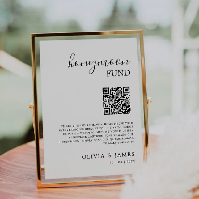 Flitterwochenfonds QR Code Sign, Hochzeit Einladung (Honeymoon Fund QR Code Sign, Wedding Invitation)
