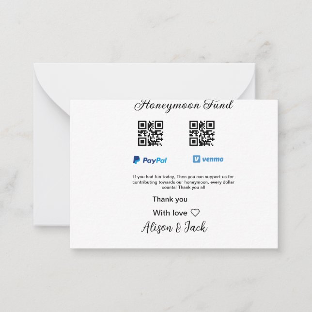 Flitterwochenfonds venomo paypal donation Q R paar Mitteilungskarte (Vorderseite)