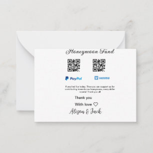 Flitterwochenfonds venomo paypal donation Q R paar Mitteilungskarte