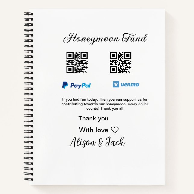 Flitterwochenfonds venomo paypal donation Q R paar Notizbuch (Vorderseite)