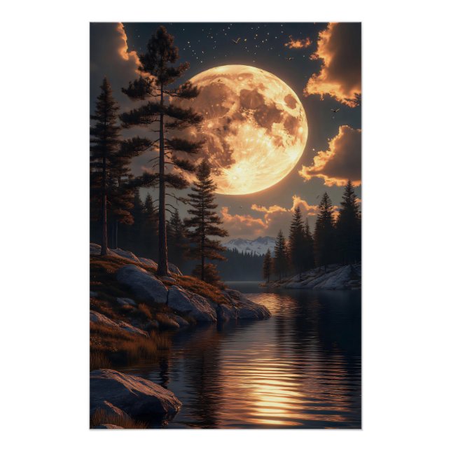 Flitterwochenmond bei Dämmerung Poster (Vorderseite)
