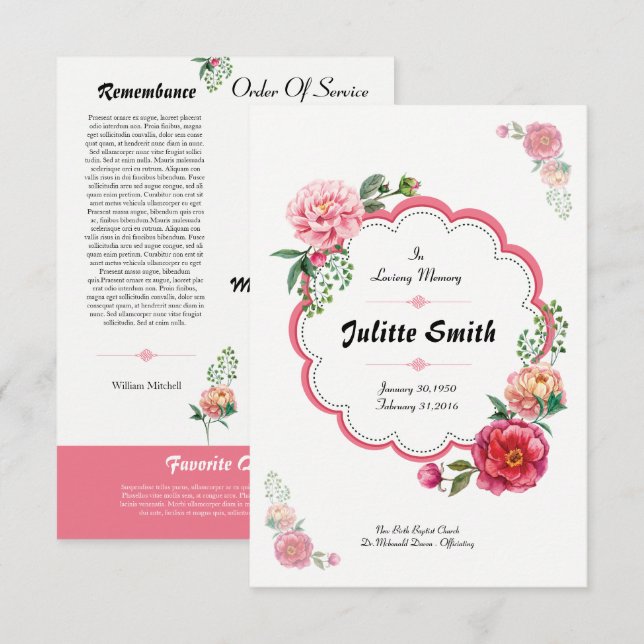 Floal Funeral Program Flyer Einladung (Vorne/Hinten)