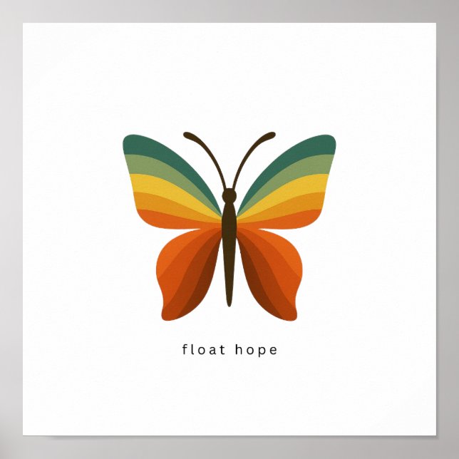 Float Hope Retro Rainbow Butterfly 12x12 Poster (Vorne)