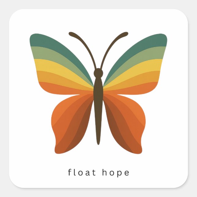 Float Hope Retro Rainbow Butterfly Square Sticker (Vorderseite)
