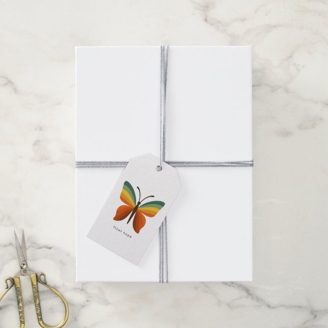 Float Hope Retro Regenbogen Schmetterling Geschenk Geschenkanhänger (Mit Garn)
