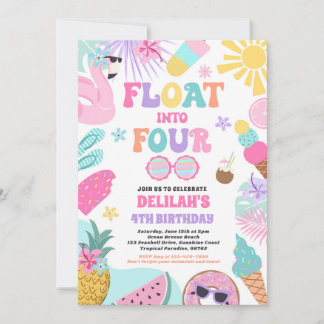 Float in Four Tropical Beach 4. Geburtstag Party Einladung