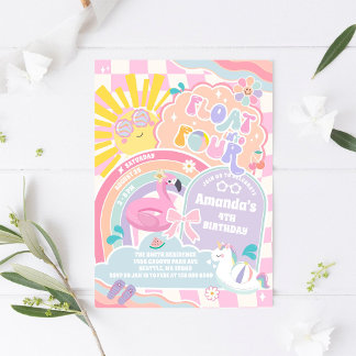 Float Into Four Pool Party Rainbow 4th Birthday Einladung