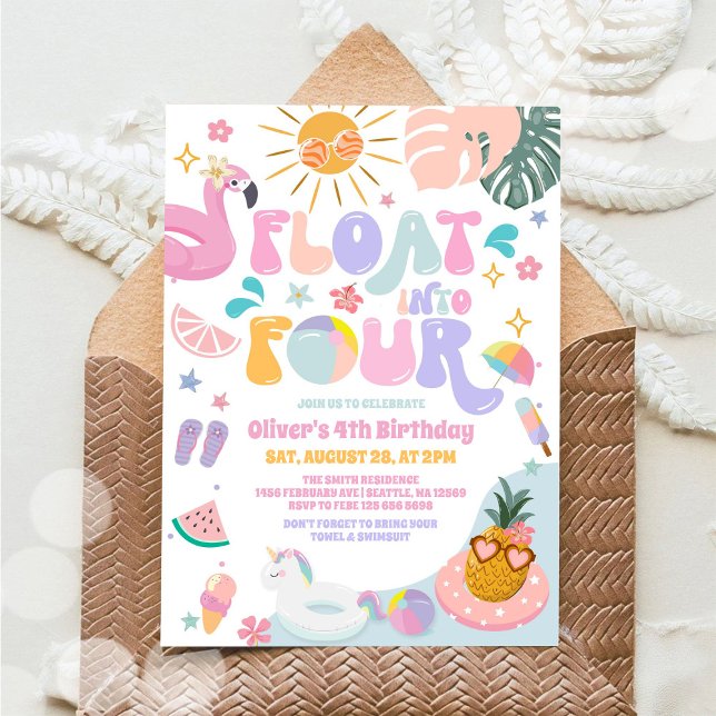 Float Into Four Pool Party Summer 4th Birthday Einladung (Von Creator hochgeladen)