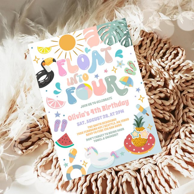 Float Into Four Pool Party Summer 4th Birthday Einladung (Von Creator hochgeladen)